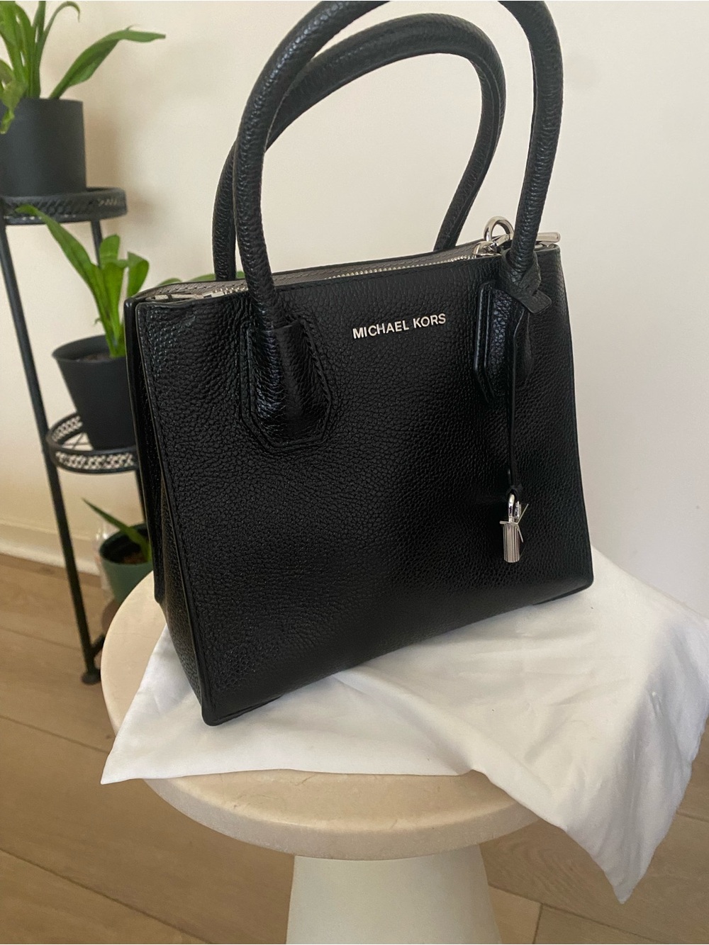 MICHAEL KORS Black Pebbled Leather Top-Handle Satchel